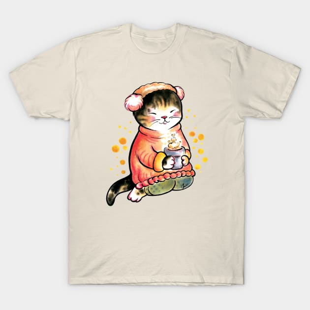 Cat with sweet hot drink T-Shirt by juliewu